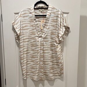 Entro Beige and White Striped Blouse